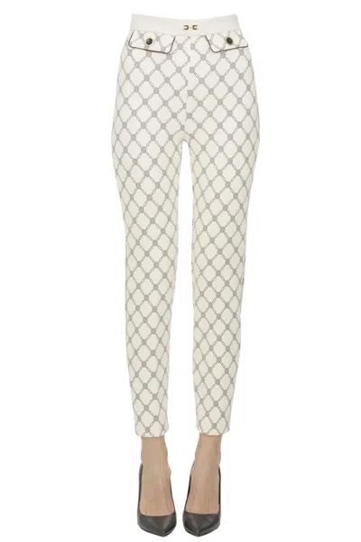 Elisabetta Franchi Designer Logo Print Cigarette Trousers In Neutral