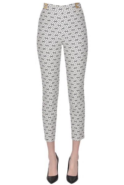 Elisabetta Franchi Logo Print Straight Trousers In Cream