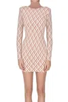 ELISABETTA FRANCHI DESIGNER LOGO PRINT JACQUARD KNIT DRESS