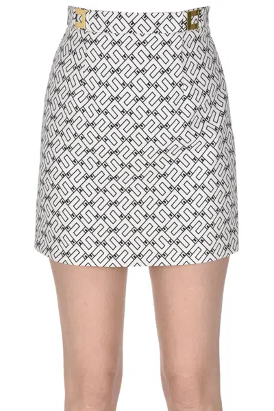 Elisabetta Franchi Designer Logo Print Mini Skirt In Ivory