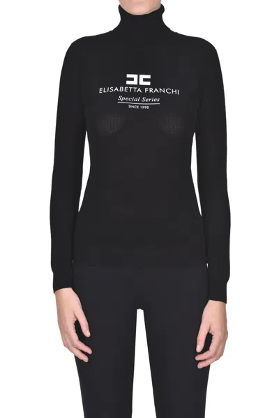 Elisabetta Franchi Designer Logo Turtleneck Pullover In Black