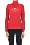 Elisabetta Franchi Designer Logo Turtleneck Pullover In Red