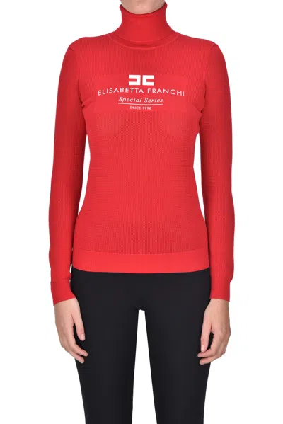 Elisabetta Franchi Designer Logo Turtleneck Pullover In Red
