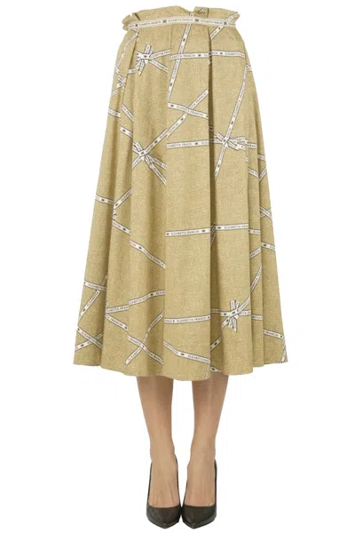 Elisabetta Franchi Designer Logo Wide Skirt In Multi
