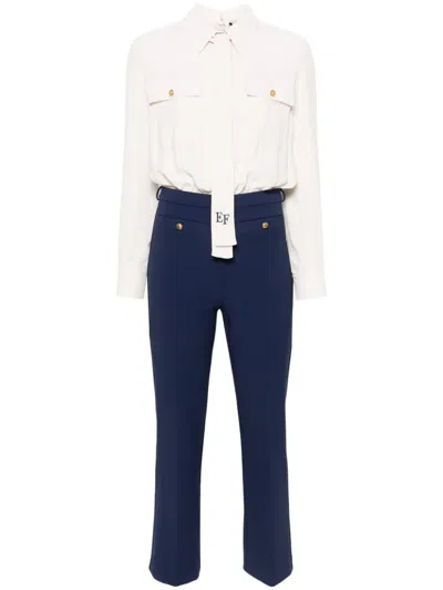 Elisabetta Franchi Detachable Crepe Jumpsuit In Blue