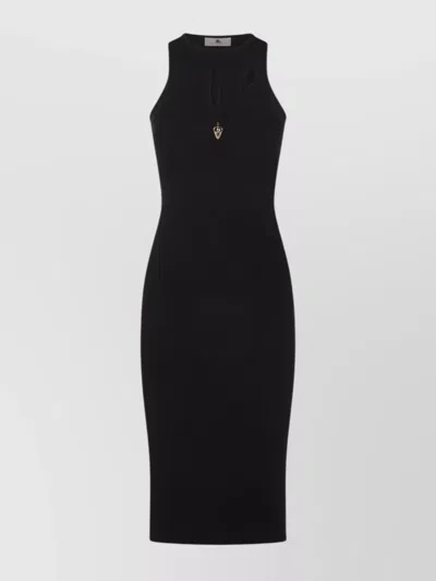 Elisabetta Franchi Detail Cut-out Ribbed Texture Sleeveless Dress In Black