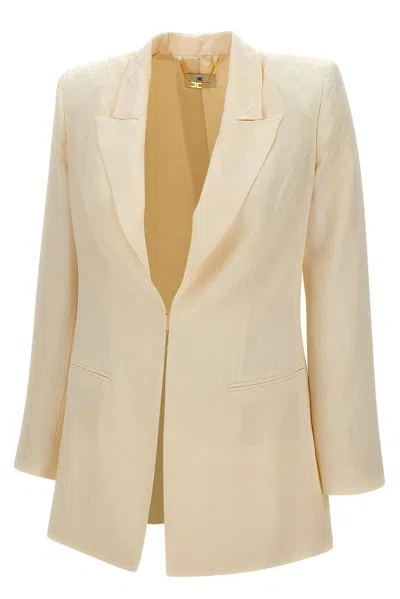 Elisabetta Franchi Diamond Jacquard Satin Jacket In White