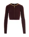 Elisabetta Franchi Cardigan In Maglia A Rombi Con Dettaglio Gioiello Bordeaux In Brown