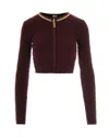 Elisabetta Franchi Cardigan In Maglia A Rombi Con Dettaglio Gioiello Bordeaux In Brown