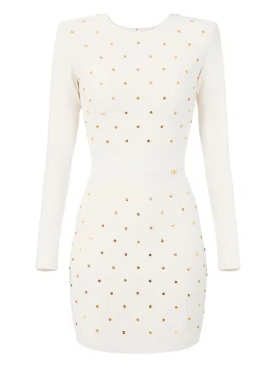 Elisabetta Franchi Diamond-pattern Button Mini Dress In Neutral