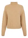Elisabetta Franchi Diamond-pattern Turtleneck Sweater In Brown