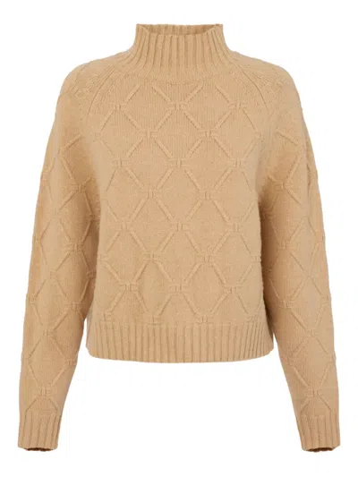 Elisabetta Franchi Diamond-pattern Turtleneck Sweater In Brown