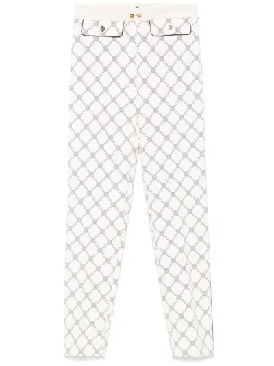 Elisabetta Franchi Diamond-print Crepe Trousers In Ivory