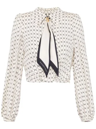 ELISABETTA FRANCHI DIAMOND-PRINT CROPPED BLOUSE