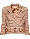 Elisabetta Franchi Camel Diamond Pattern Blazer With Cropped Silhouette In Neutrals