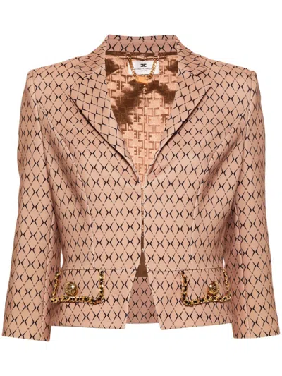 Elisabetta Franchi Short Printed Blazer In Brown