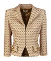 Elisabetta Franchi Camel Diamond Pattern Blazer With Cropped Silhouette In Nude