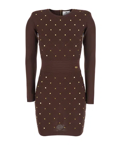 Elisabetta Franchi Knitted Mini Dress With A Slim Fit In Brown