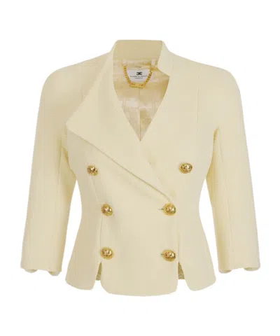 Elisabetta Franchi Diamond Tweed Suit Coat In Nude