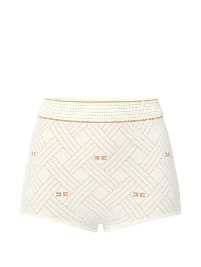 Elisabetta Franchi Diamond-jacquard Knit Shorts In Neutral