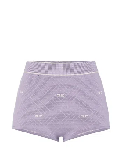 Elisabetta Franchi Diamond-jacquard Knit Shorts In Purple
