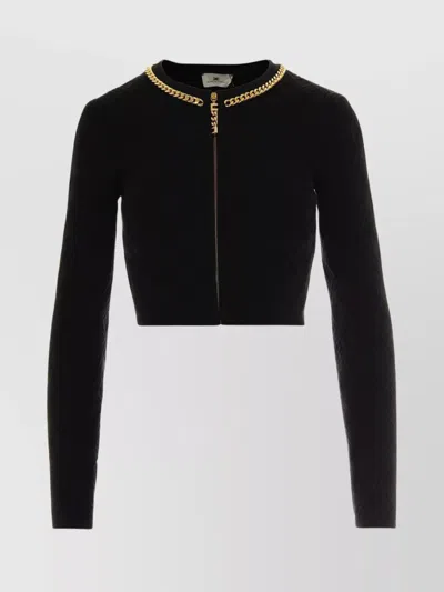 Elisabetta Franchi Diamond-knit Cropped Cardigan In Black