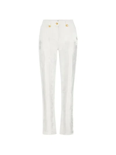 Elisabetta Franchi Distressed Fringed Palazzo Jeans In White