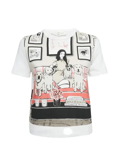 Pre-owned Elisabetta Franchi Dogs In Vogue Print T-shirt In White