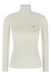 Elisabetta Franchi Ribbed Knit Turtleneck Top With Breast Pocket Clothing In White