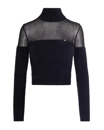 Elisabetta Franchi Dolcevita In Maglia Con Logo Gioiello Nero In Black