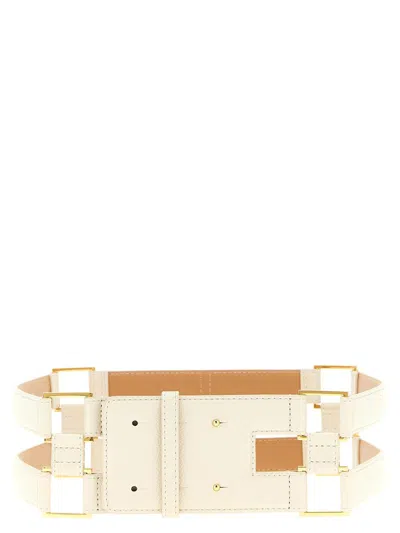 Elisabetta Franchi Double Band Belt In Neutral