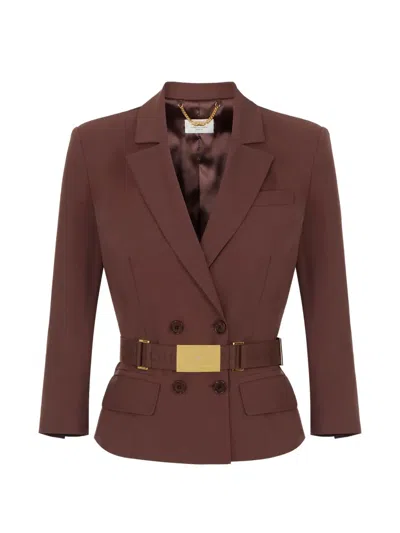 Elisabetta Franchi Double-breasted Belted Blazer In Brown