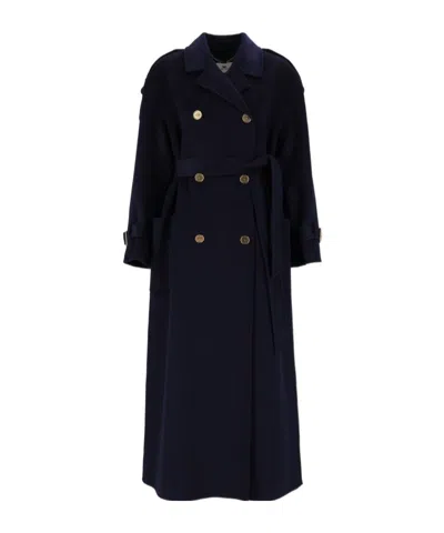 Elisabetta Franchi Double Breasted Belted Trench Coat In Black