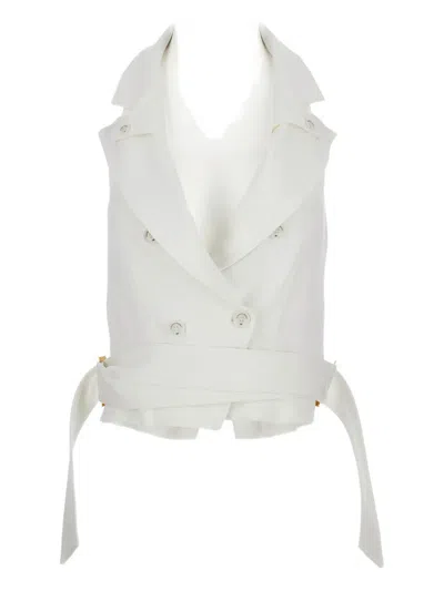 Elisabetta Franchi Double-breasted Belted Vest In White