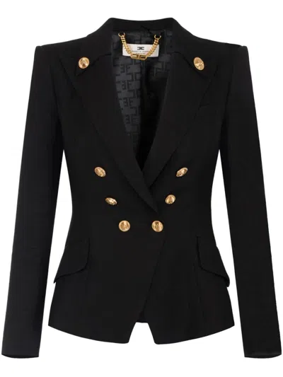 Elisabetta Franchi Double-breasted Black Jacket With Flap Pockets