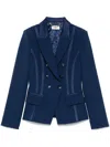 Elisabetta Franchi Tailored Blazer With Padded Shoulders And Covered Buttons In ブルー