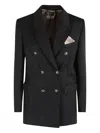 Elisabetta Franchi Black Double-breasted Jacket With Notched Revers In Wool Blend Woman In Black