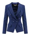 Elisabetta Franchi Tailored Blazer With Padded Shoulders And Covered Buttons In Blue