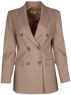Elisabetta Franchi Double Breasted Jacket Chest Flap Pockets In Brown