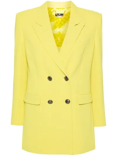 Elisabetta Franchi Double-breasted Jacket With Peak Lapers In Yellow