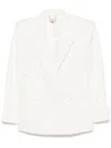 Elisabetta Franchi Linen Blend Double-breasted Jacket In White