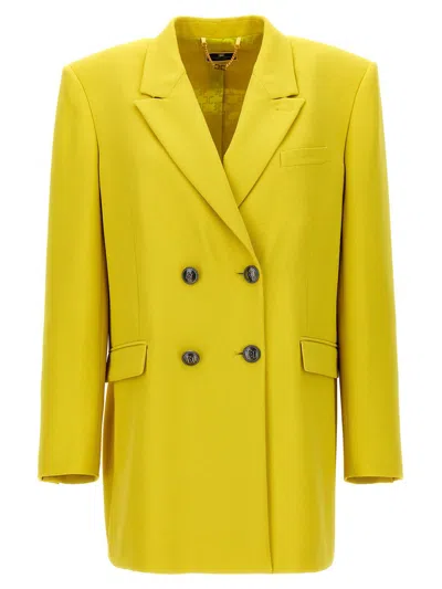 Elisabetta Franchi Double-breasted Blazer With Logo Buttons In Yellow