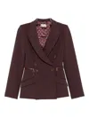 Elisabetta Franchi Double-breasted Burgundy Jacket With Structured Shoulders In Black
