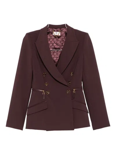 Elisabetta Franchi Double-breasted Burgundy Jacket With Structured Shoulders In Black