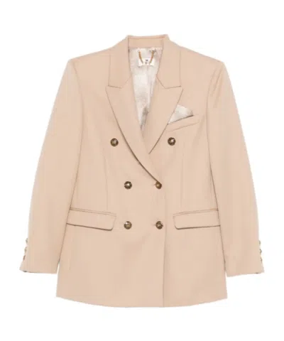 Elisabetta Franchi Double-breasted Buttoned Blazer In Neutral