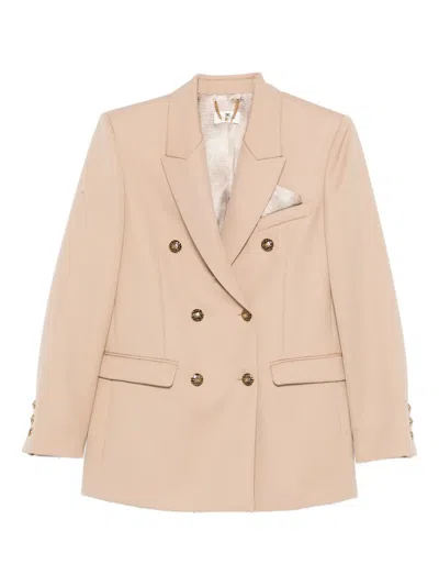 Elisabetta Franchi Double-breasted Buttoned Blazer In Neutral