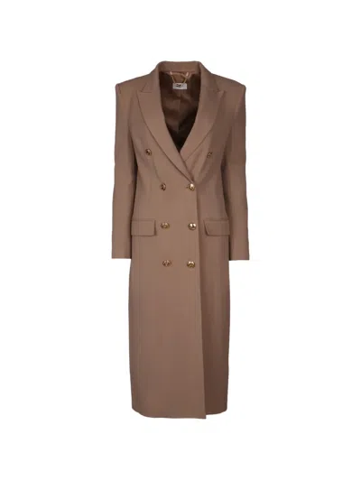 Elisabetta Franchi Double-breasted Buttoned Coat In Brown