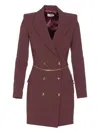 Elisabetta Franchi Midi Dress With Long Sleeves And Chain In Burgundy