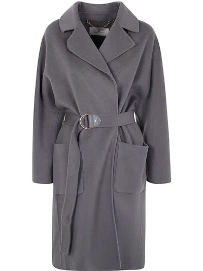 Elisabetta Franchi Double Breasted Coat In Stahl