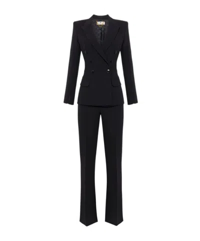 Elisabetta Franchi Double-breasted Crepe Blazer In Black